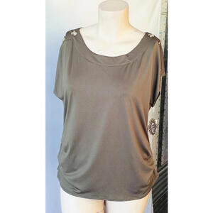 A.U.W. Plus Size Olive Green Knit‎ Top – 1X, Button Shoulder Detail